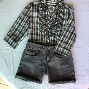 Quicksilver checked blouse + Zara shorts.